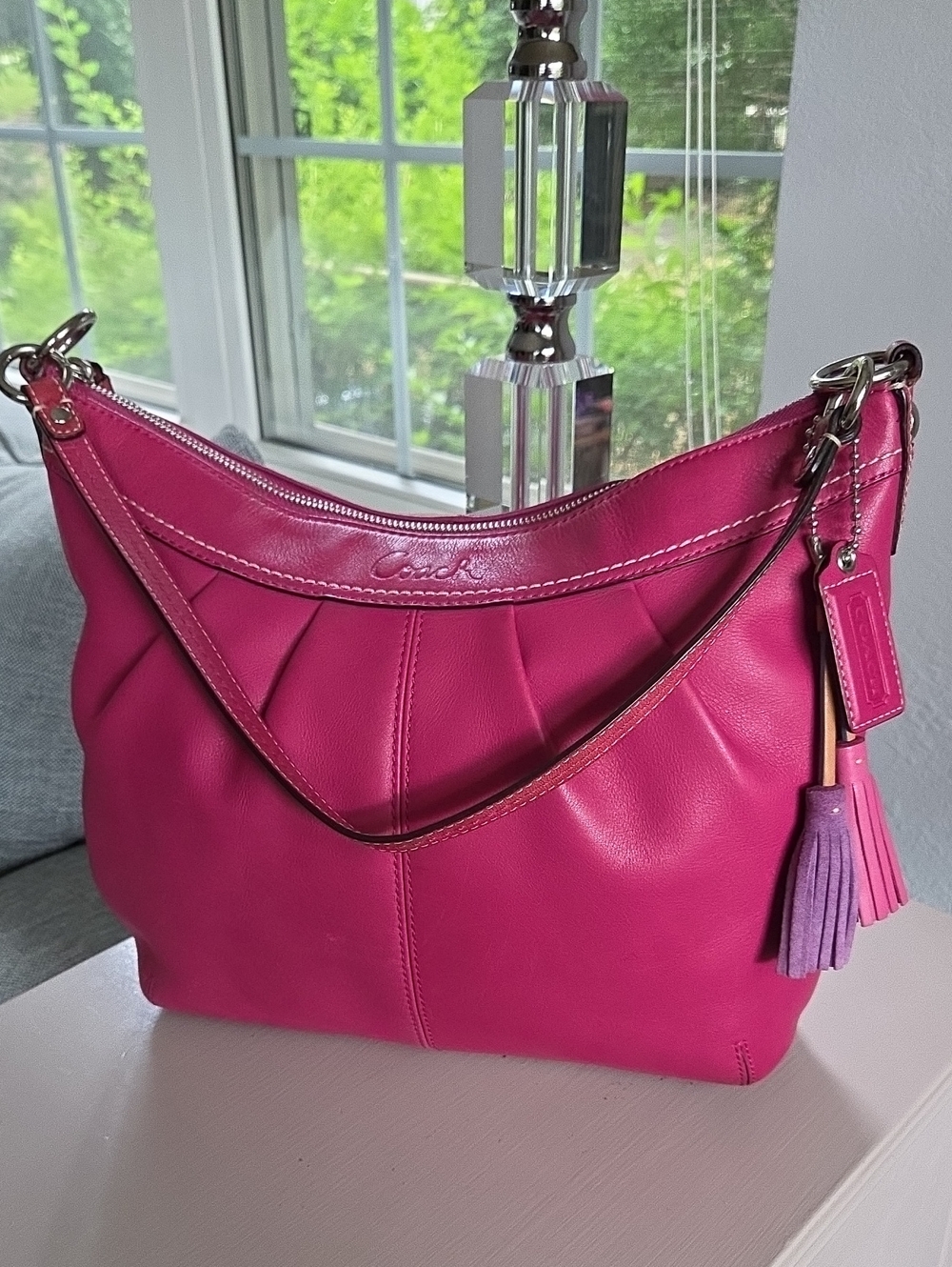 Coach Pink 2009 Soho Leather Pleated Hobo Bag with Tassel Charm
